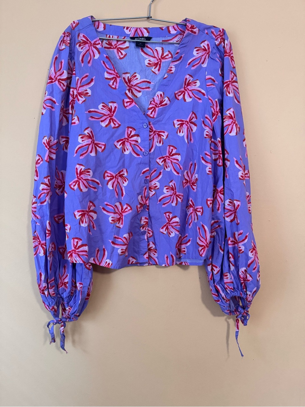 MONKL Floral Print V-Neck Button Front Blouse – Purple & Red – Size M